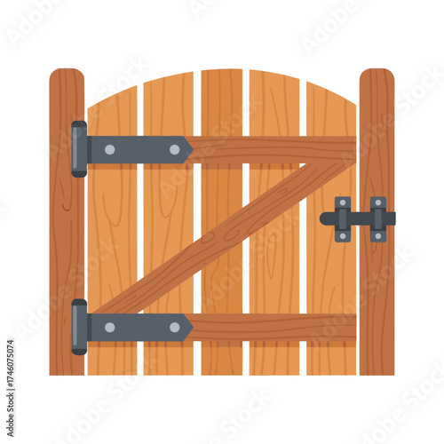 Wooden garden gate with metal hinges