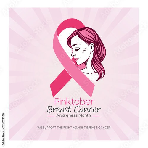 Breast cancer awareness pink ribbon. Banner template design. During October, which is Breast Cancer Awareness Month, this ribbon is widely used