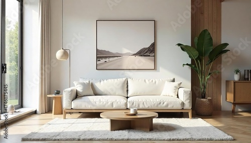 Wallpaper Mural Bright Minimalist Living Room with Neutral Palette, Modern Art, and Natural Light Clean Lines and Textured Decor Torontodigital.ca