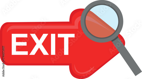 vector illustration arrow text and magnifying glass in searching for exit concept icon