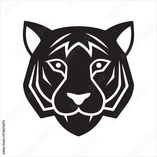 Tiger face black and white on transparent background silhouette