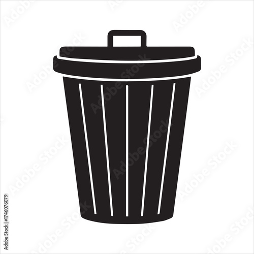 A black trash can image on transparent background silhouette