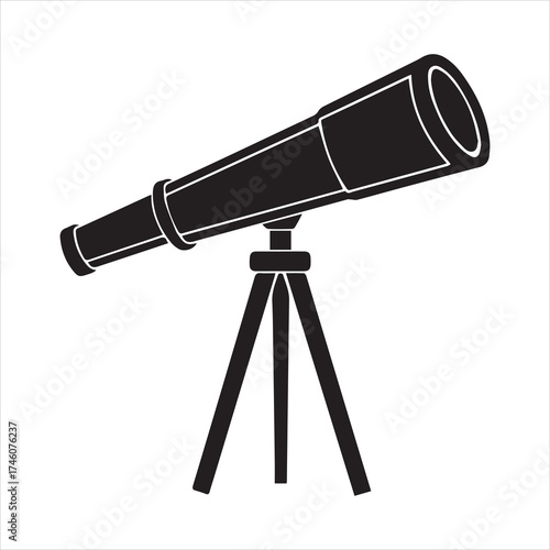 Telescope on a tripod on transparent background silhouette