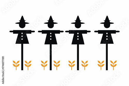 set of Scarecrow in autumn field icon vector illustration isolated on white background
