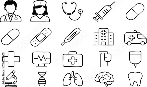 Medical icon set vector illustration with health and medicine symbols