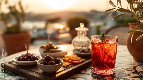Sunset Aperitivo with Spritz Cocktails and Snacks on Scenic Terrace