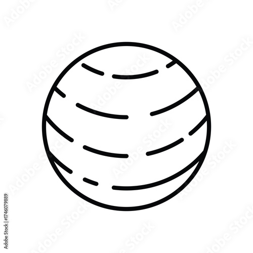 A black outlined globe with horizontal curved dashed lines