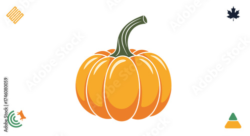 A vibrant orange pumpkin is depicted with subtle shading and a prominent green stem symbolizing the autumn harvest season.