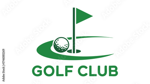 Golf club logo with green flag hole and golf ball icon