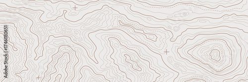 Minimal Topographic Map Background with Brown Contour Line Pattern.