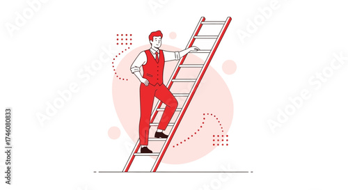 Illustration of a man in red climbing a ladder representing success and achievement