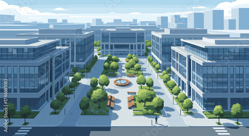 Discover a vibrant business district, perfect for showcasing corporate success, office culture, and urban planning in a modern, professional setting