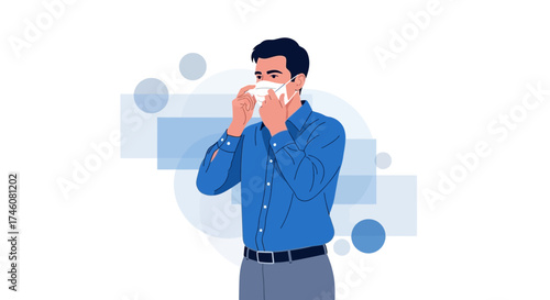 Illustration of a man wearing a mask in an attempt to stay safe and protected