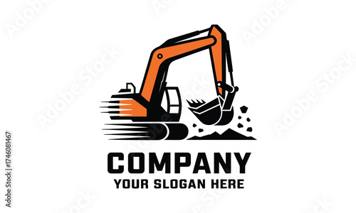 Excavator digging logo design for construction and heavy machinery companies