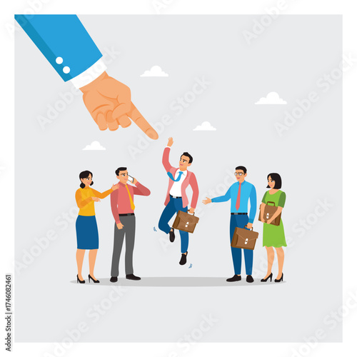 Giant Hand Businessman Pointing at Chosen Candidate.