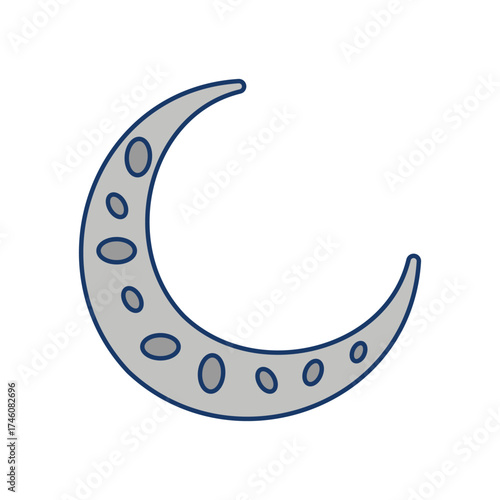Crescentshaped object with gray interior and dark blue outline containing smaller oval shapes within