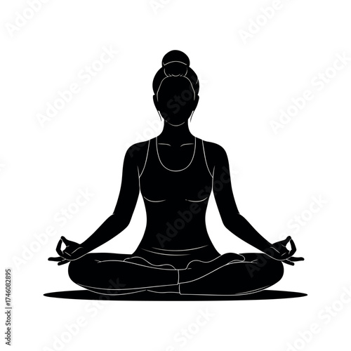 Yoga Meditation Pose Silhouette Vector - Lotus Position Padmasana