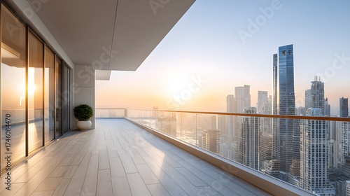Wallpaper Mural Modern Balcony View Overlooking a Stunning Urban Landscape at Sunset with Skyscrapers Torontodigital.ca