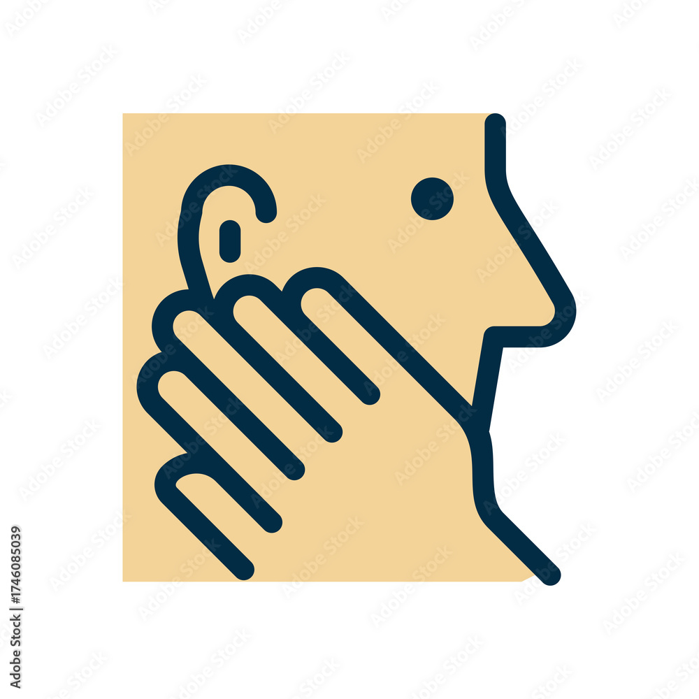 Obraz premium Dark Blue Icon Depicting Profile Head with Hand Over Mouth on Transparent Background