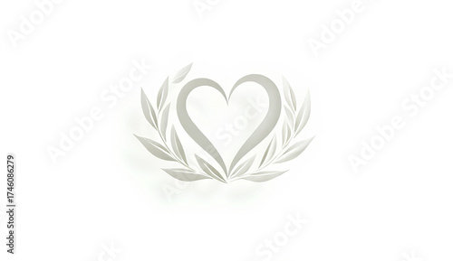 Silver heart and laurel wreath minimalist symbol
