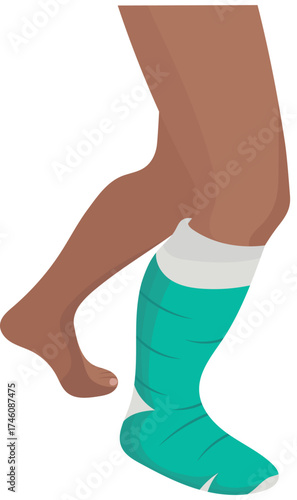 Broken Leg with Plaster Cast Illustration Isolated on White Background