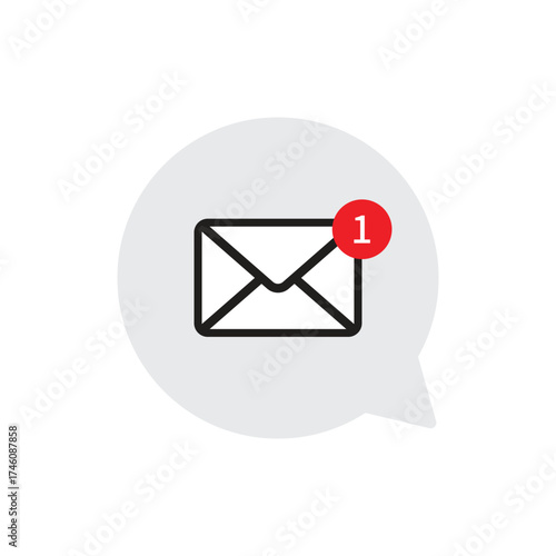 Email notification speech grey bubble icon vector design template, Concept of you've got mail and full inbox