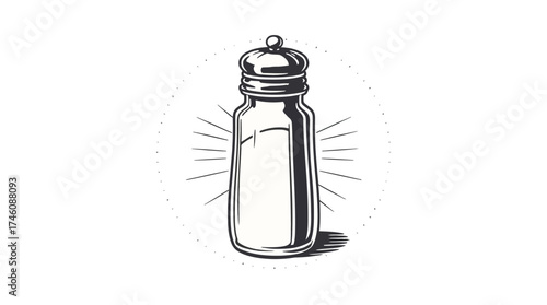 Illustration of a salt shaker with a metallic top, casting a small shadow, against a white background.