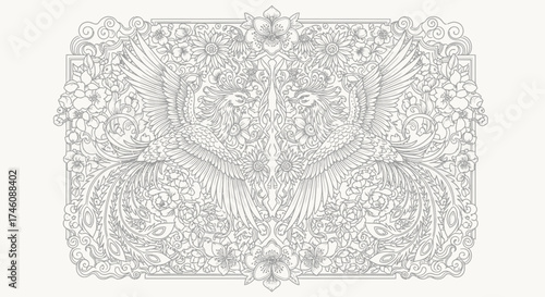 An illustration of a palm tree plantation, with many trees in rows and coconuts scattered on the ground.