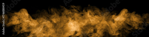 Orange gold dust smoke or fog effect isolated on a black background, perfect for fire design, energy concept, cinematic scene, motion effect, digital artwork, and creative visual editing.