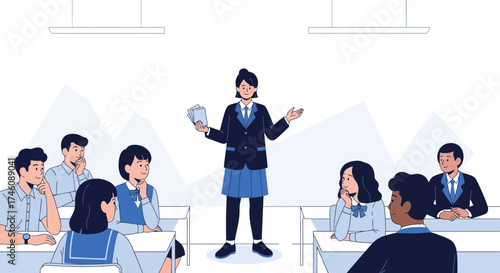 Illustration of a Teacher Giving a Presentation to a Class of Students in a Classroom