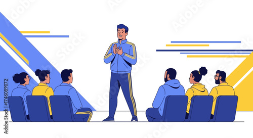 Illustration of a Trainer Addressing an Audience During a Coaching Session or Workshop