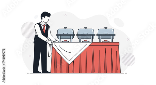 Illustration of a Waiter at a buffet