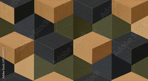 Geometric cubes pattern with different colors and shadows.