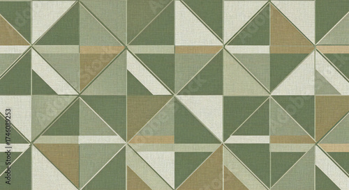Geometric pattern with triangles and various shades of green.