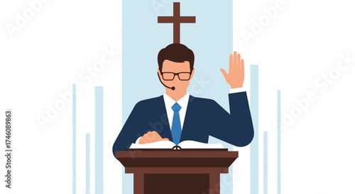 Illustration of a religious leader preaching or giving a speech related to faith and life