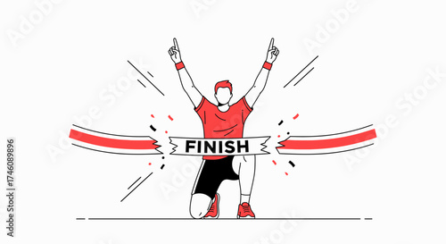 Illustration of a runner celebrating victory at the finish line of a race competition