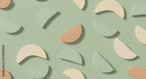 Minimalist abstract background with geometric paper cutouts and soft shadows.