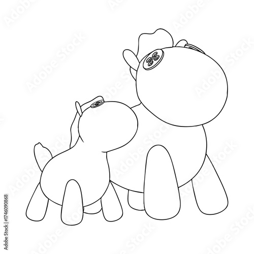 Outline for Coloring of Horse Plush Cute and Funny Toy. Vector Illustration.
