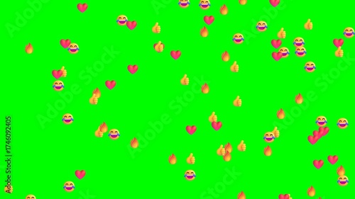 Wallpaper Mural Animated Floating Social Media Emojis (Like, Love, Fire, Laugh) - 4K Modern Live Stream Reaction Overlay Loop on Green Screen Torontodigital.ca