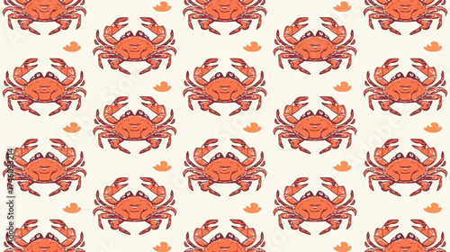 Crab themed pattern design features orange crabs on a background. Perfect for summer decorations, beach products, and marinethemed projects.