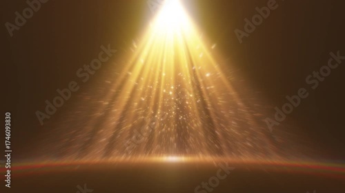 Shimmering gold particles creating a sparkling floor with gentle golden god light rays shining from above. Perfect for magical, elegant, festive, or fantasy-themed backgrounds and motion graphics. 4k 