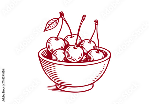 Cherry hand drawn simple engraved vector illustration