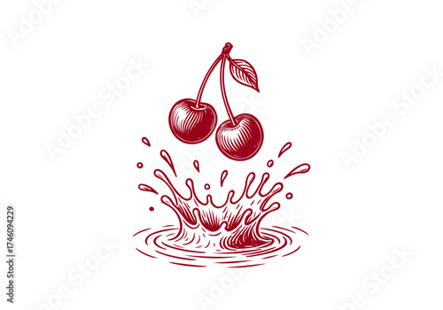 Cherry hand drawn simple engraved vector illustration