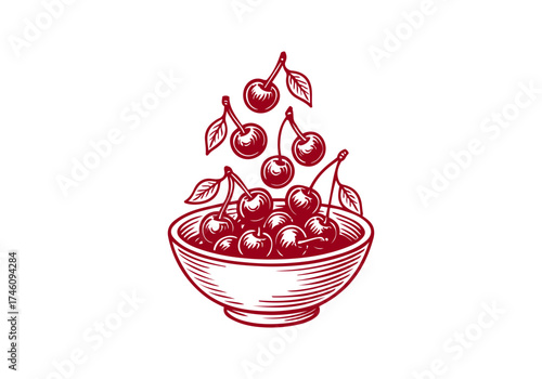 Cherry hand drawn simple engraved vector illustration