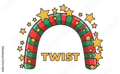 Festive christmas candy cane twist isolated on white background with star decoration for holiday season