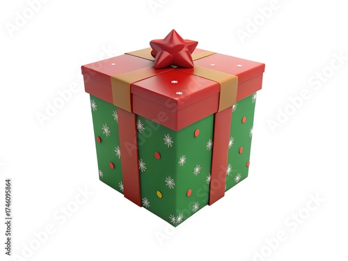 Festive Christmas Gift Box with Red Bow, Elegant Holiday Present Box Illustration, Classic Red and Gold Christmas Gift Box Vector Illustration 