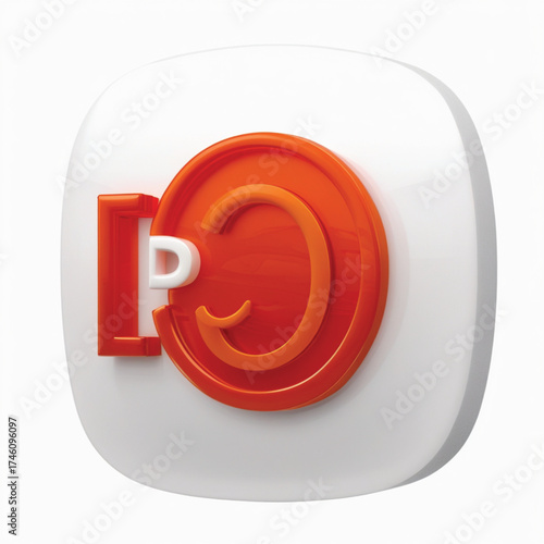 microsoft powerpoint logo icon with orange circular element, white p symbol and slide grid on rounded square background
