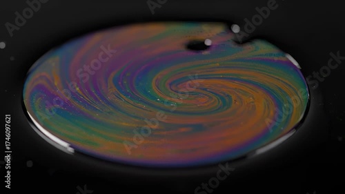 Colorful Liquid Swirls in Dark Water Surface