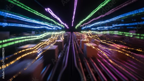 Abstract Lights Streaking Across Rows of Items