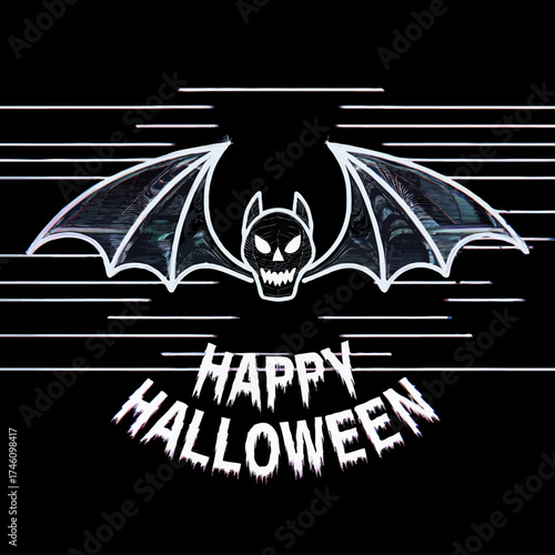 Scary halloween bat silhouette with happy halloween text